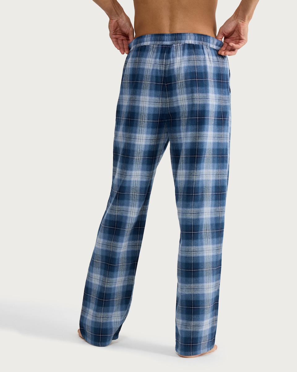 image 1 of F&F Pure Cotton Brushed Check Print Pyjama Bottoms in Navy