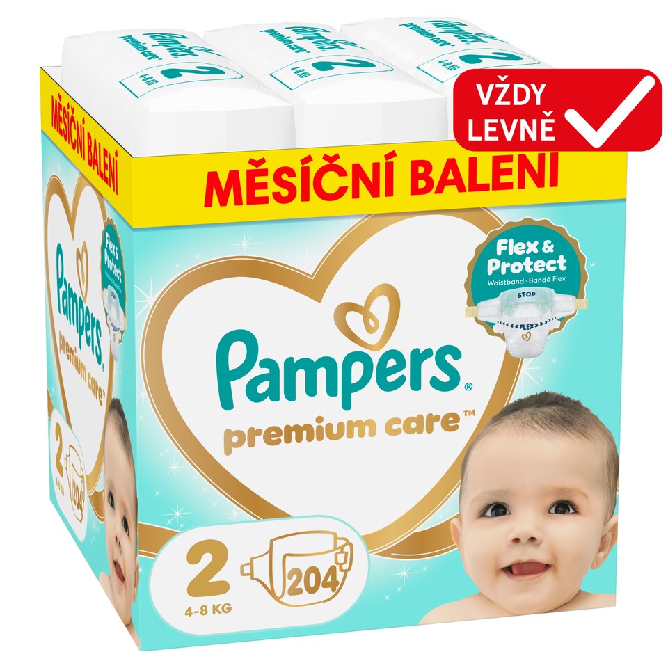Obrázek 1 pro produkt Pampers Premium Care Velikost 2, 204 Plenek, 4kg-8kg
