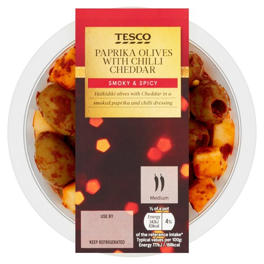 Tesco Paprika Olives And Chilli Cheddar 220G Tesco Groceries