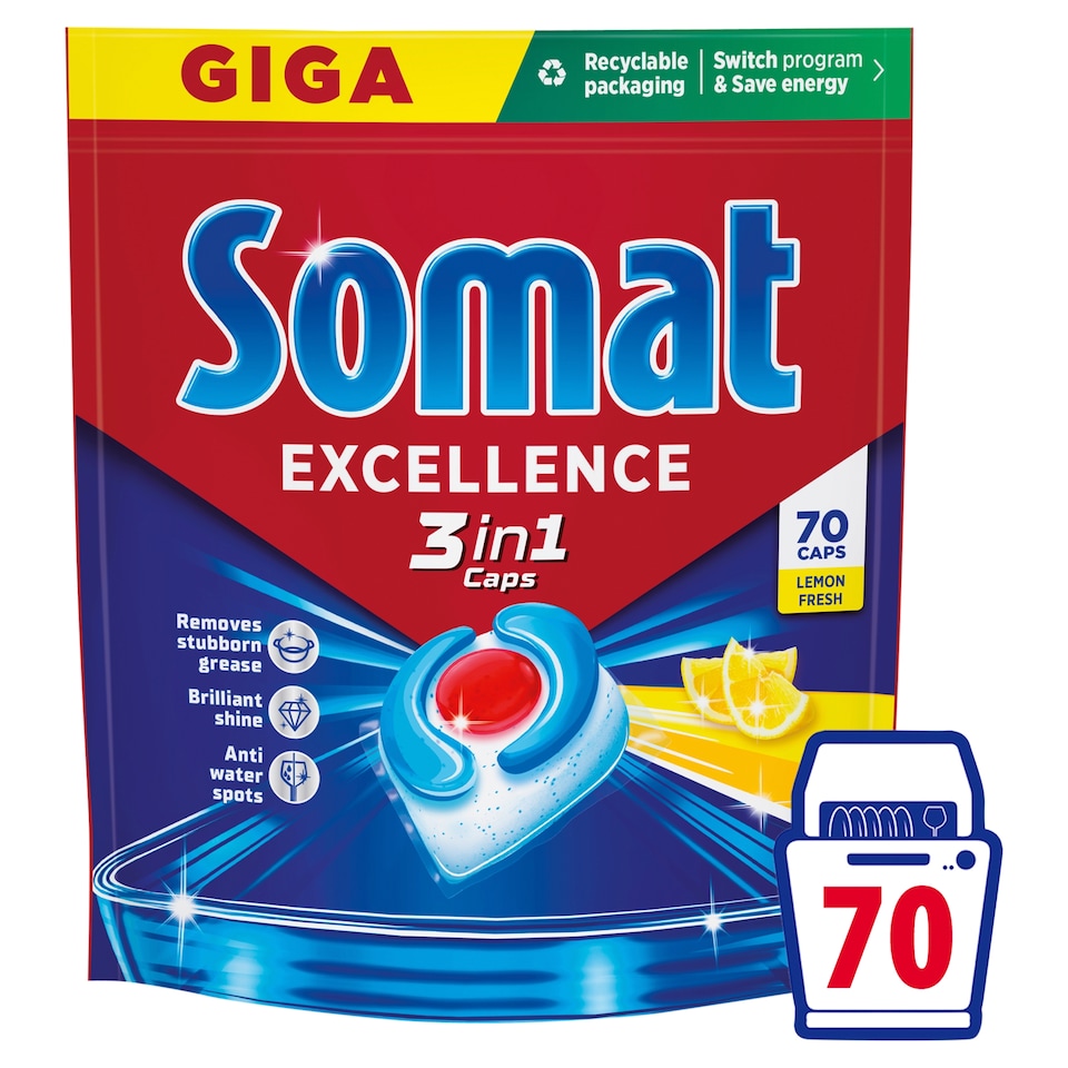 Somat Excellence 3in1 Lemon Fresh kapsuly do umývačky riadu 70 ks 1267 g