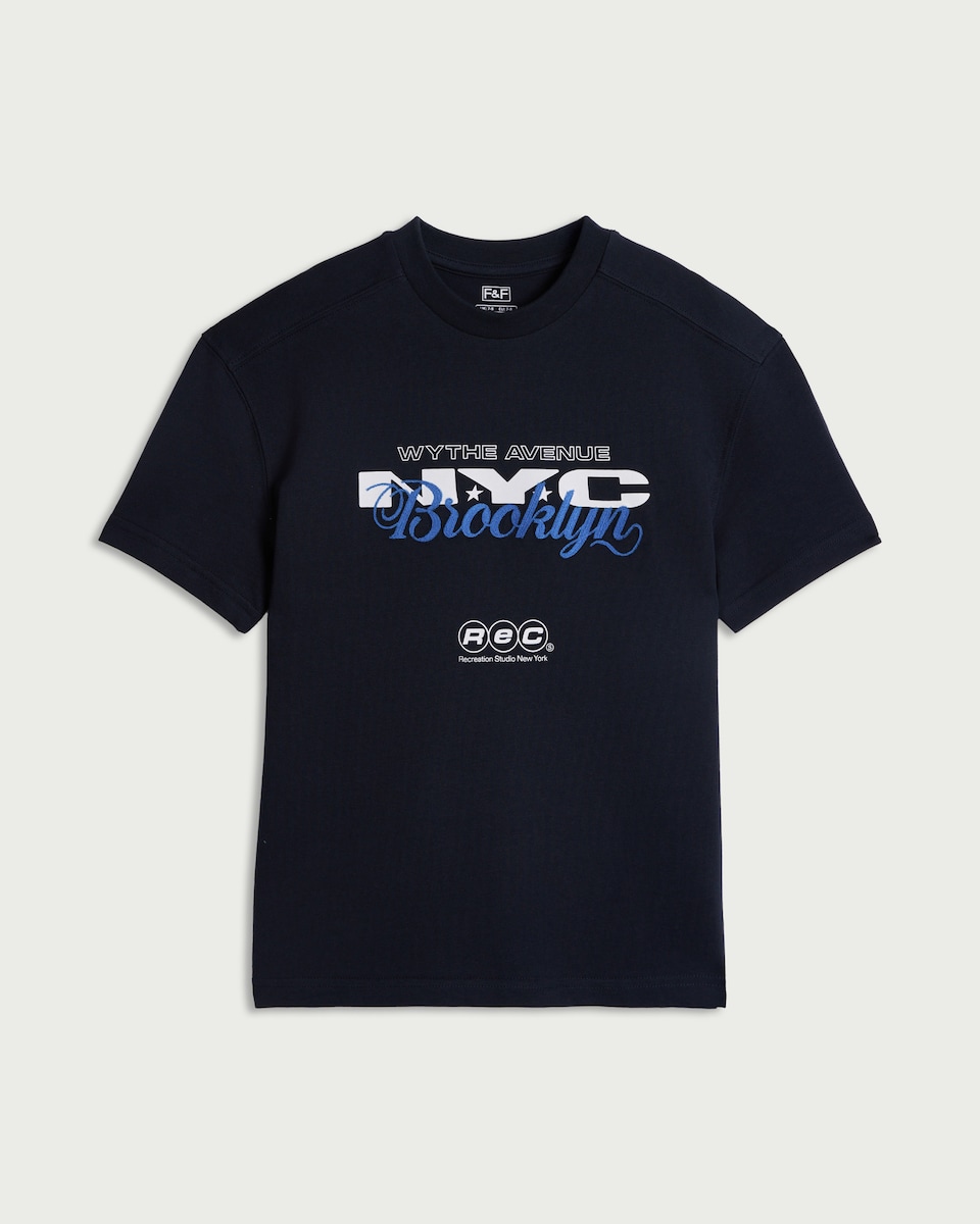 image 1 of F&F Boys Pure Cotton NYC T-Shirt in Navy