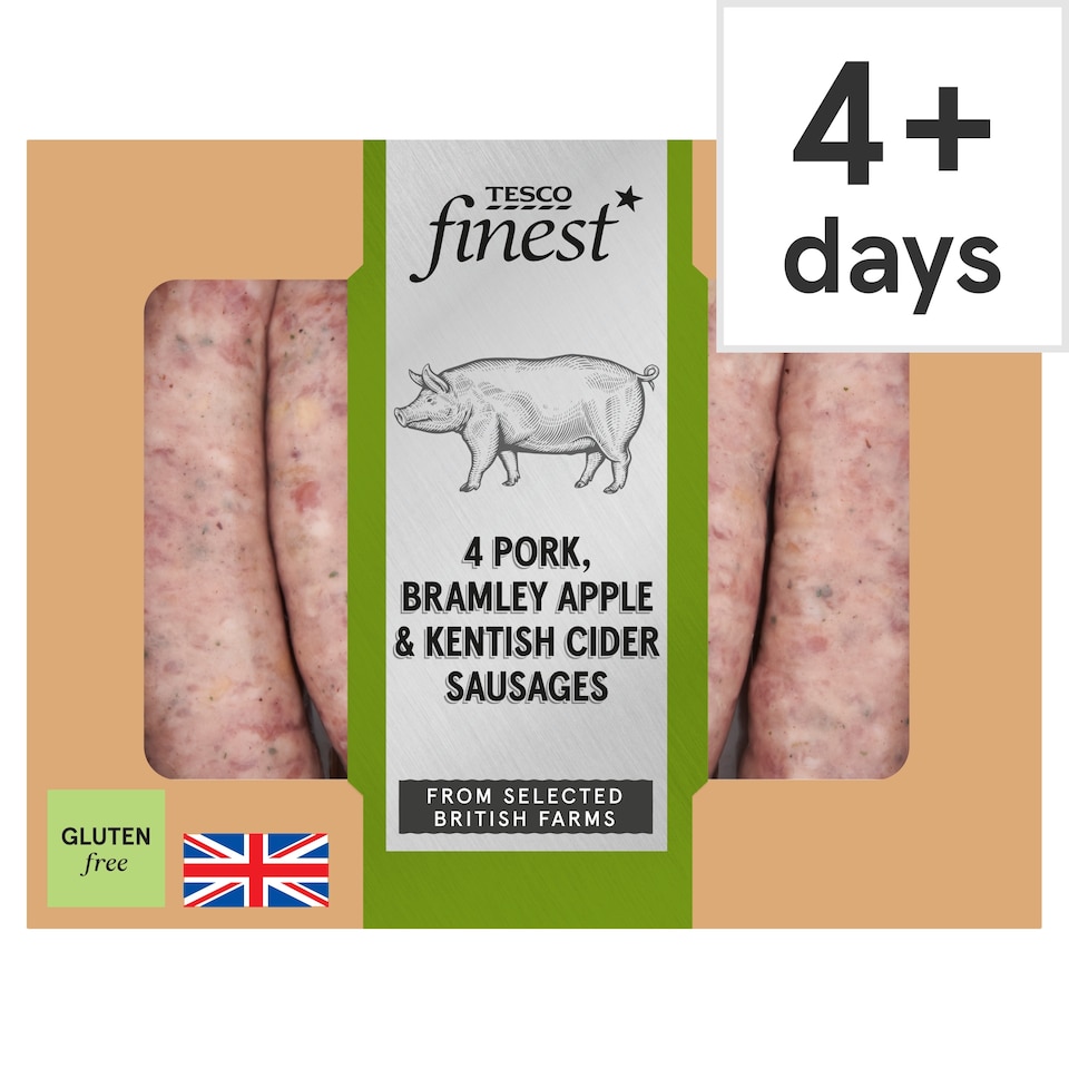 Tesco Finest 4 Pork, Bramley Apple & Kentish Cider Sausages 440g