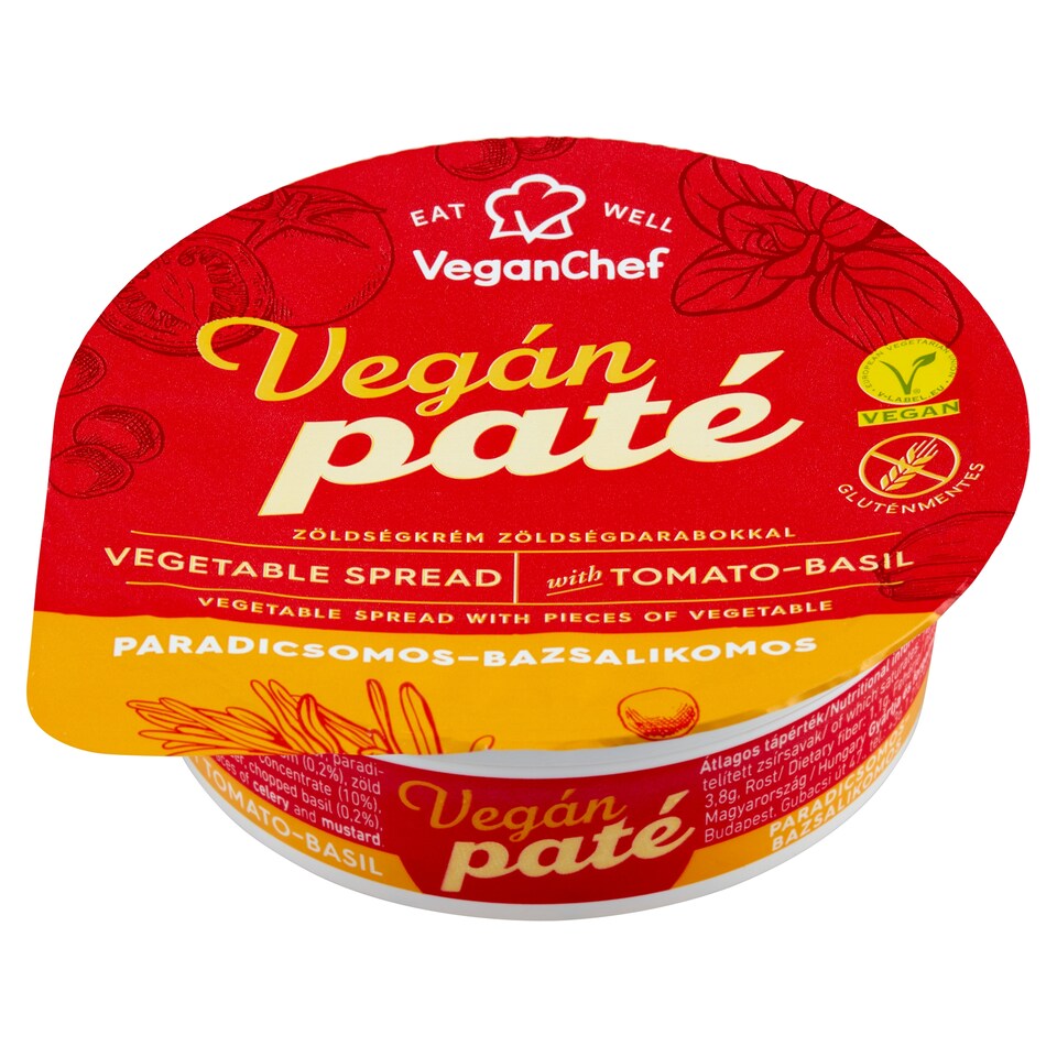  VeganChef Vegán Paté paradicsomos-bazsalikomos zöldségkrém zöldségdarabokkal 110 g  1. kép
