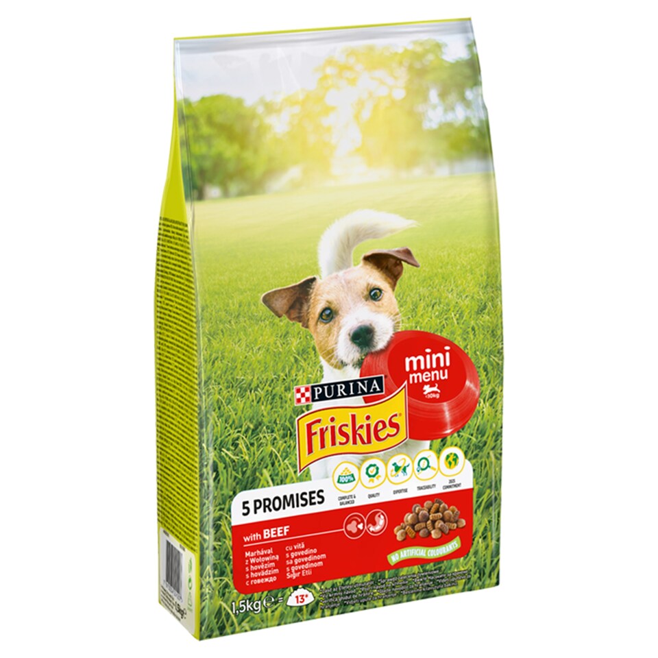 image 1 of Purina Friskies Mini Menu Dry Dog Food with Beef and Vegetables 1,5 kg