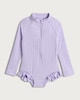 image 1 of F&F Girls Broderie Ruffle Long Sleeved Swimsuit in Lilac