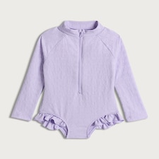 F&F Girls Broderie Ruffle Long Sleeved Swimsuit in Lilac