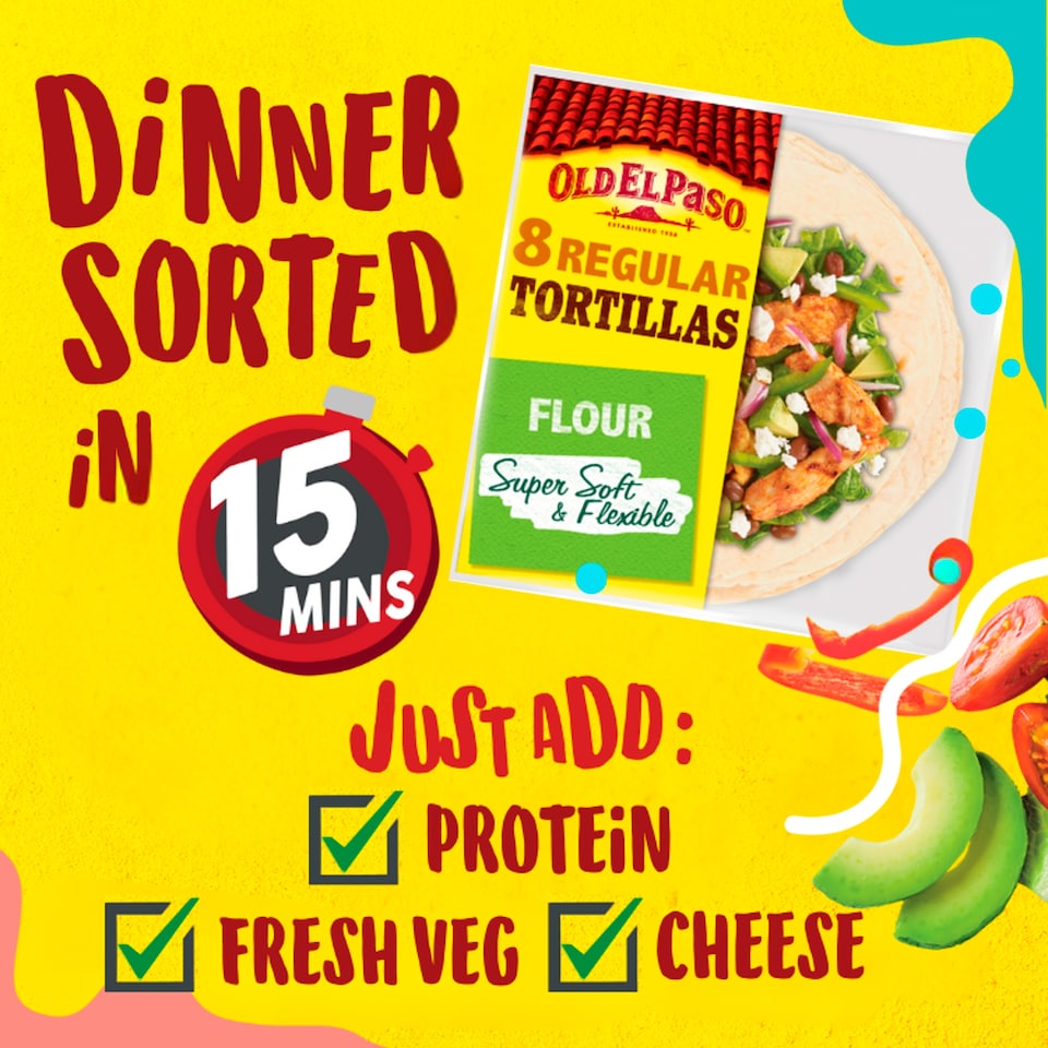 image 1 of Old El Paso Regular Super Soft Flour Tortillas Wraps 8Pk 326G