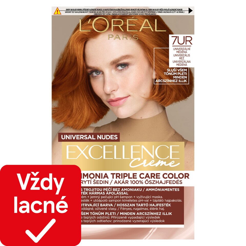 L'Oréal Paris Excellence Nudes Copper 7 UR Univerzálna medená, 72 ml + 48 ml + 12 ml + 60 ml