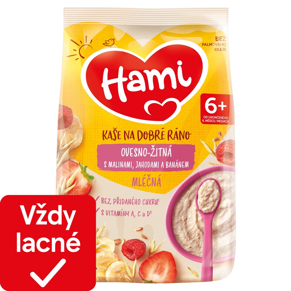 obrázok 1 z Hami mliečna kaša ovseno-žitná s banánom, jahodami a malinami 210 g