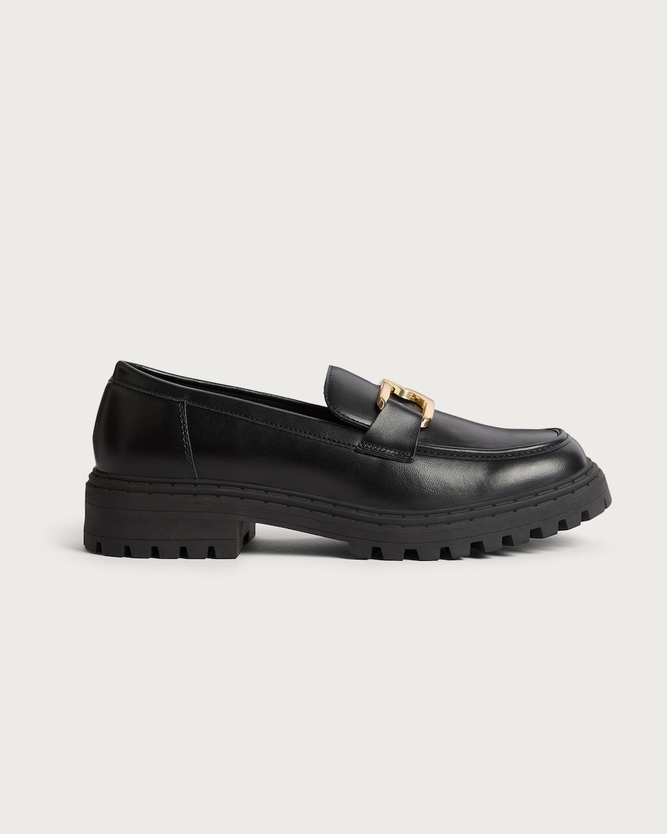 image 1 of F&F Faux Leather Chunky Penny Trim Loafers in Black