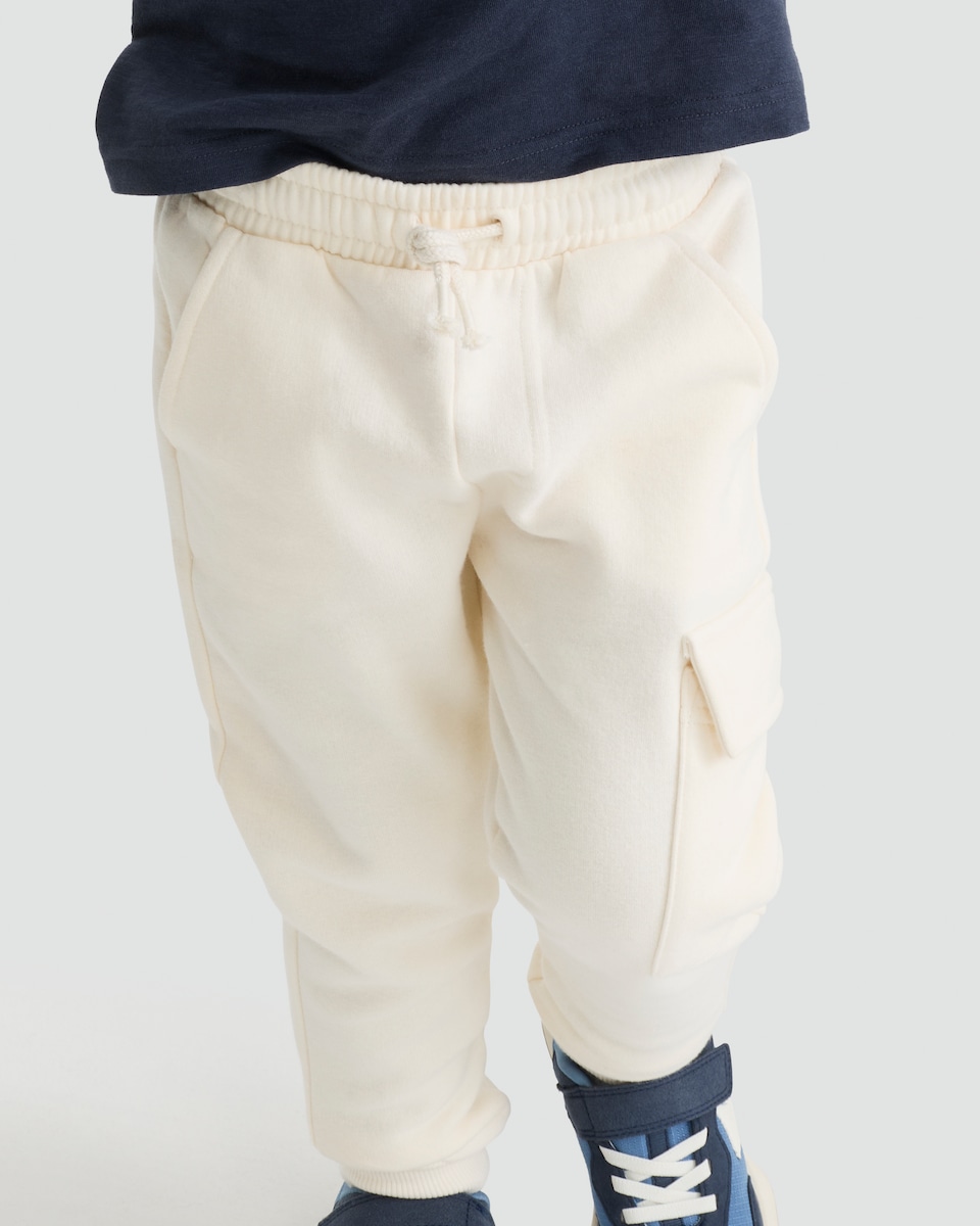 image 1 of F&F Boys Cotton Rich Cuffed Cargo Joggers in Stone
