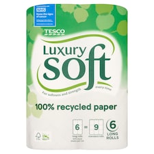 Tesco Luxury Soft 100% Recycled Toilet Tissue 6 long Rolls