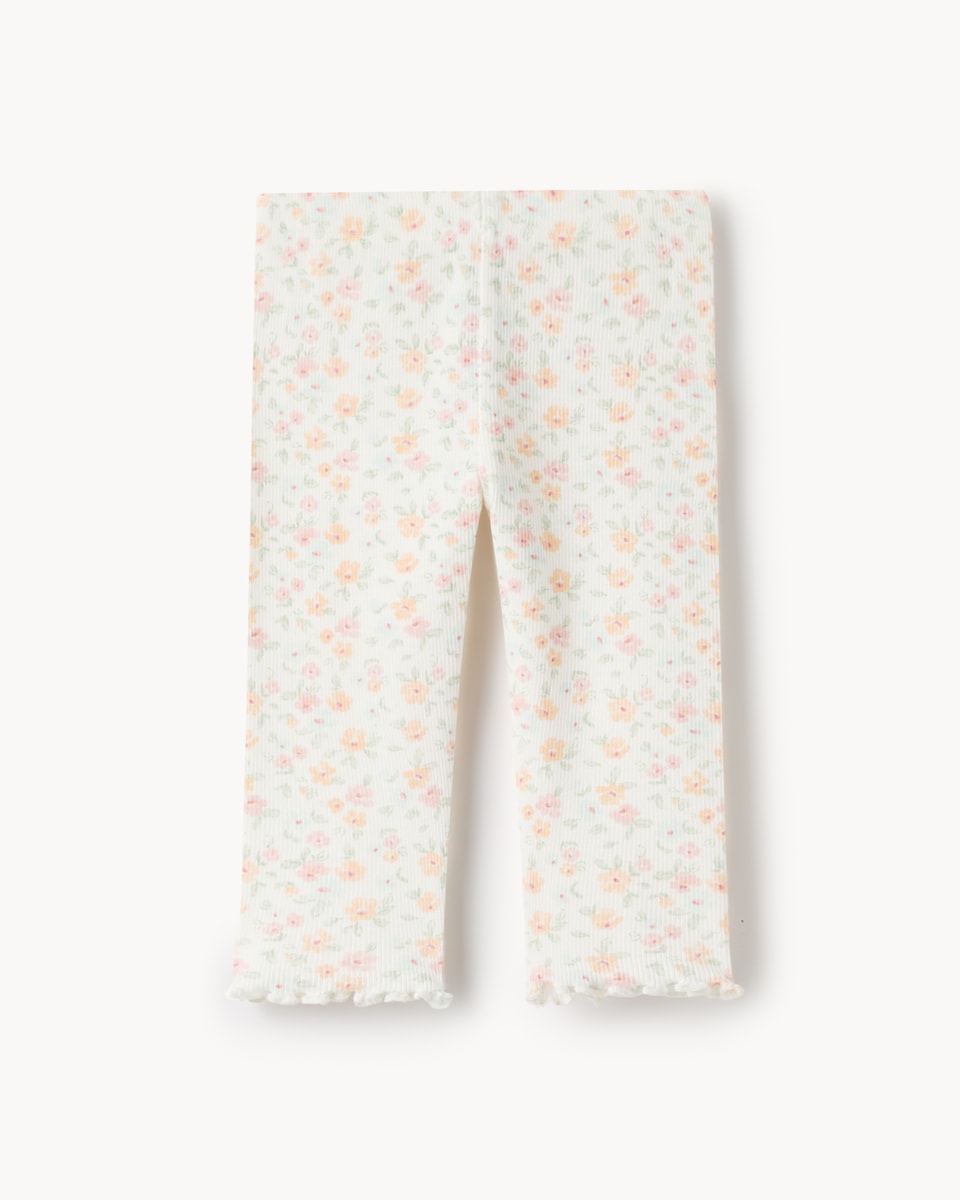 image 1 of F&F Baby 2-Piece Cotton Rich Ribbed Floral Set in Cream