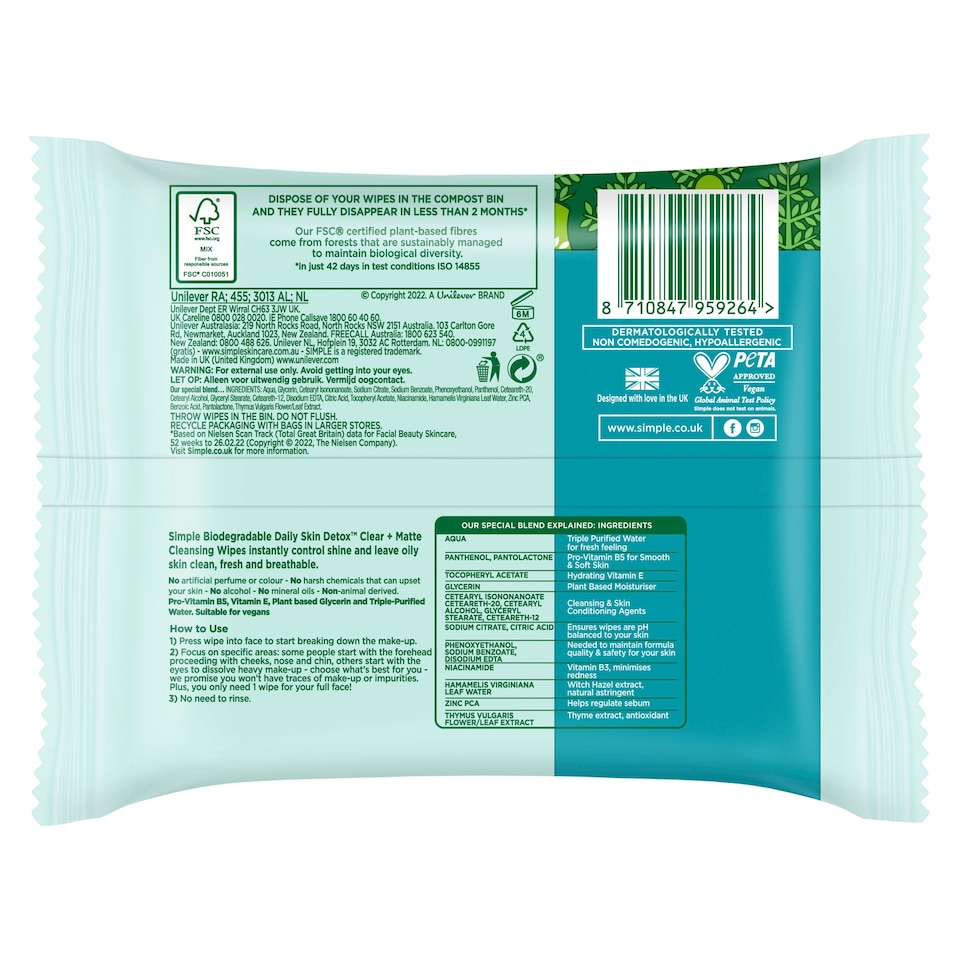 image 1 of Simple Clear & Matte Cleansing Wipes X20