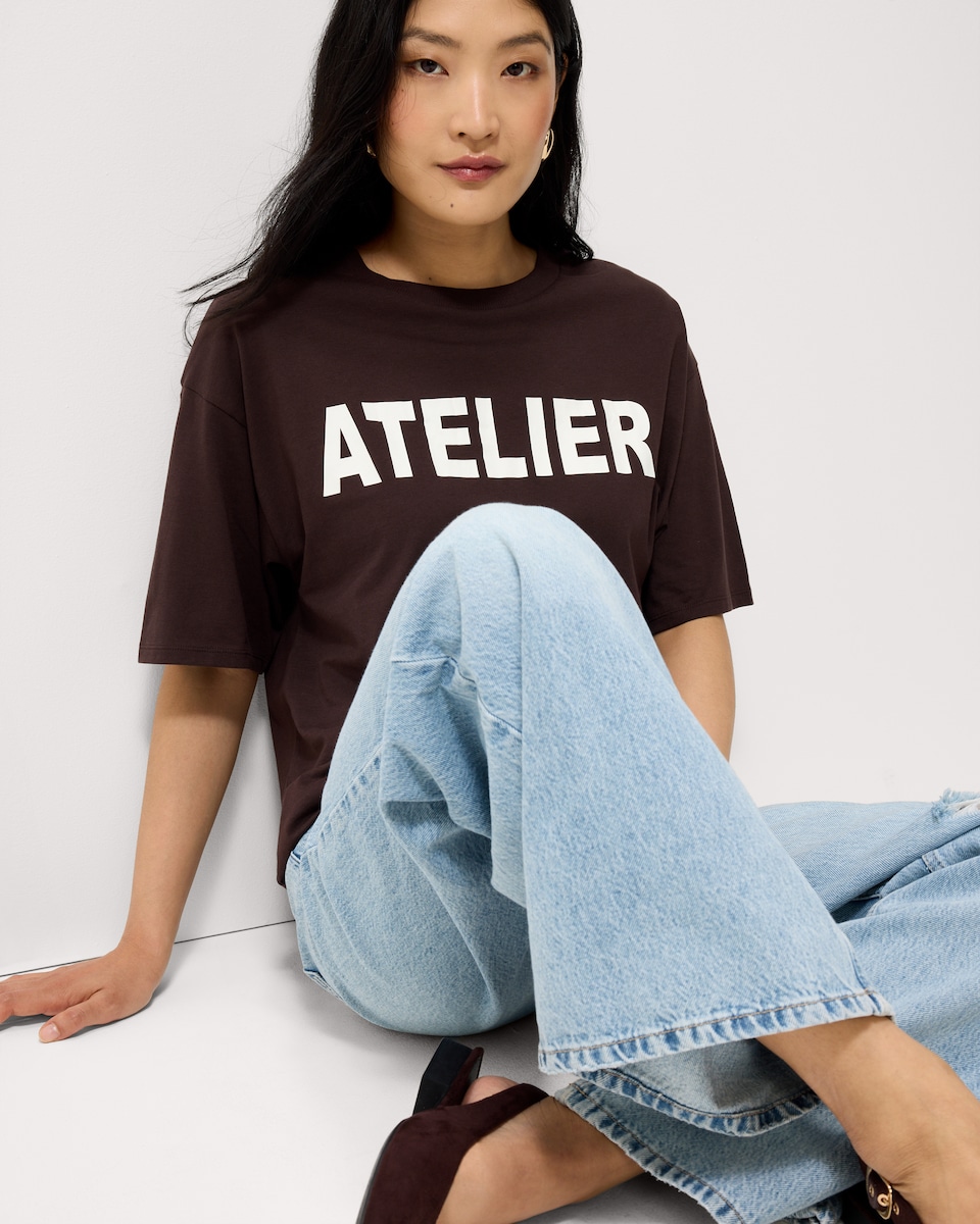 image 1 of F&F Pure Cotton Slogan T-Shirt in Chocolate