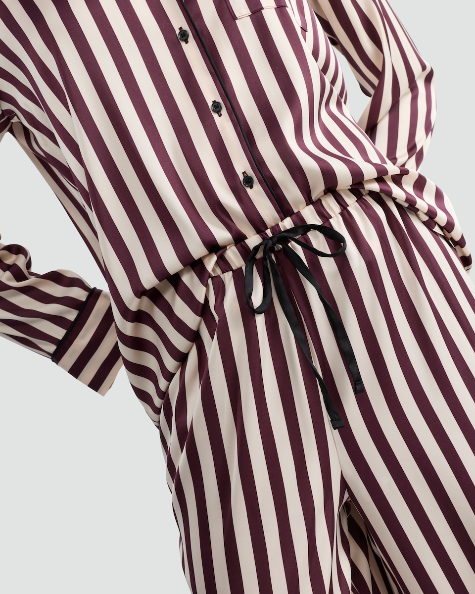 image 1 of F&F CoolEase™ Stripe Print Shirt and Trousers Pyjamas in Cream