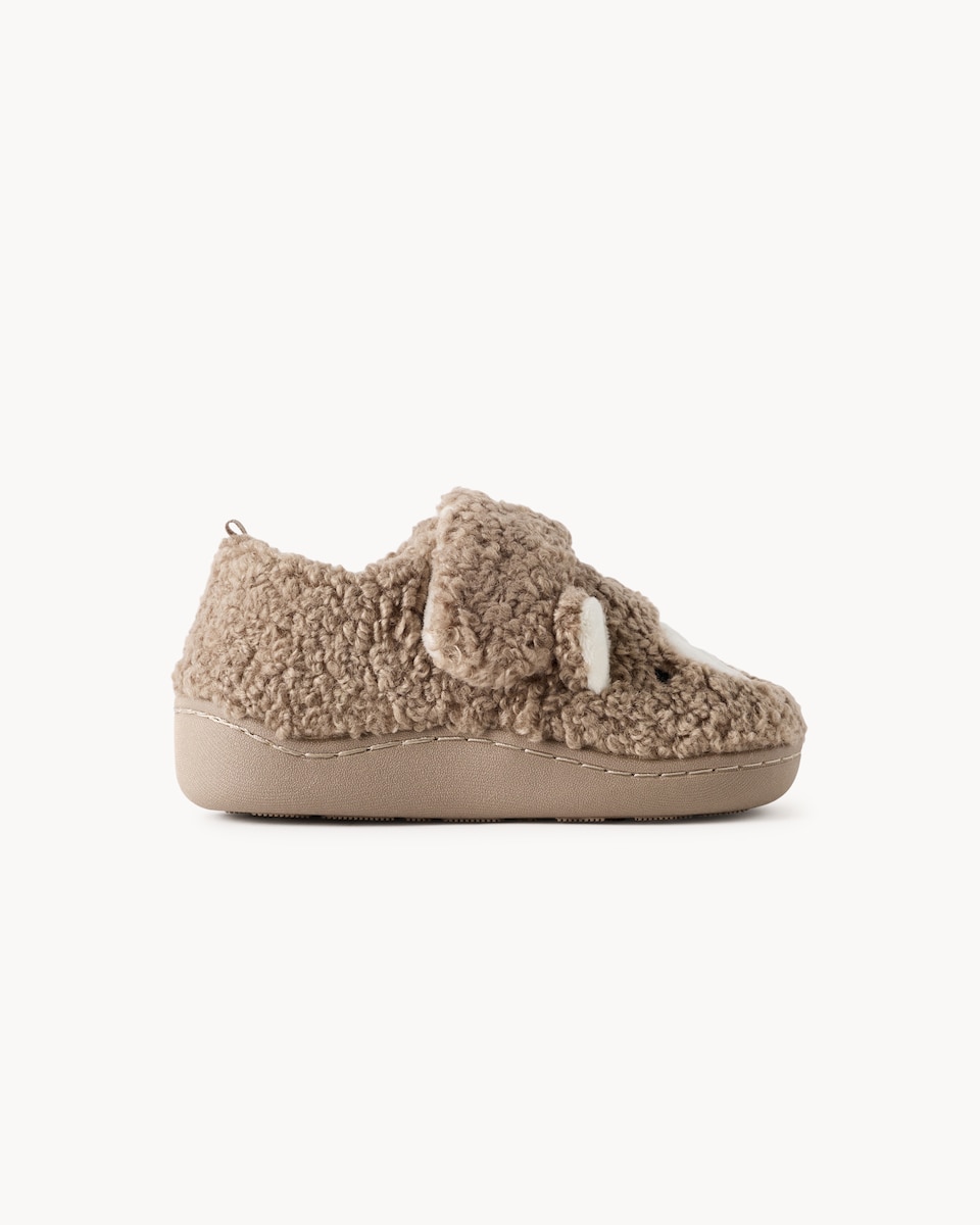 image 1 of F&F Unisex Borg Teddy Bear Cupsole Slippers in Neutral