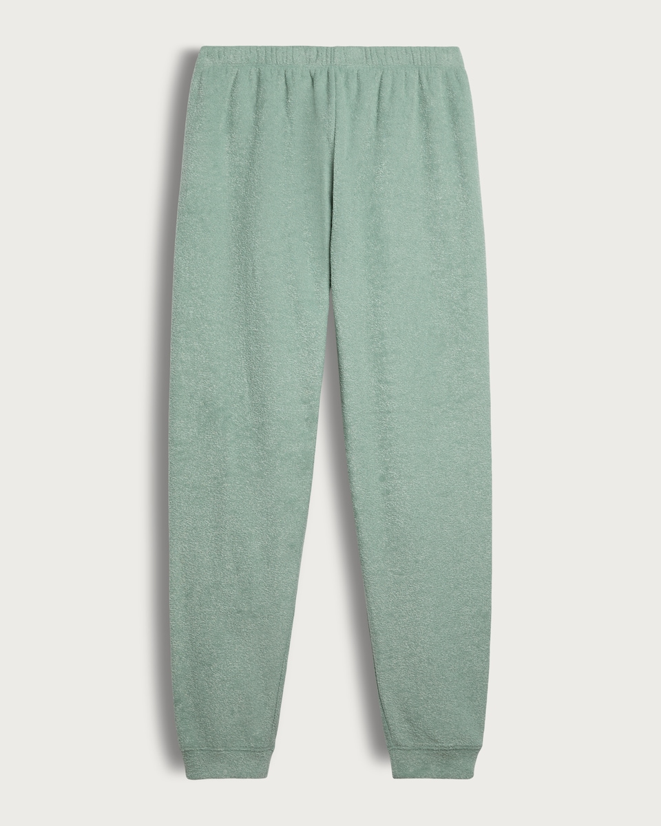 image 1 of F&F Towelling Textured Cuffed Pyjama Joggers in Green