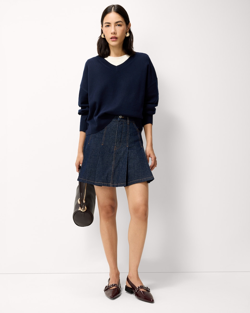 image 1 of F&F V Neck Knitted Jumper in Navy