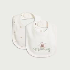 F&F Baby 2-Pack Pure Cotton I Love My Mummy Bibs in White