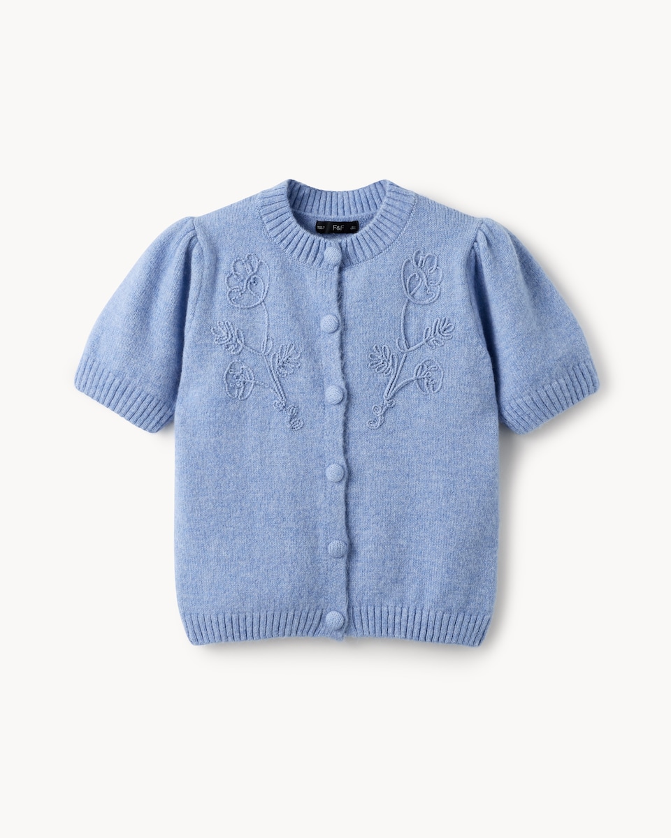 image 1 of F&F Floral Short Sleeved Cardigan in Blue