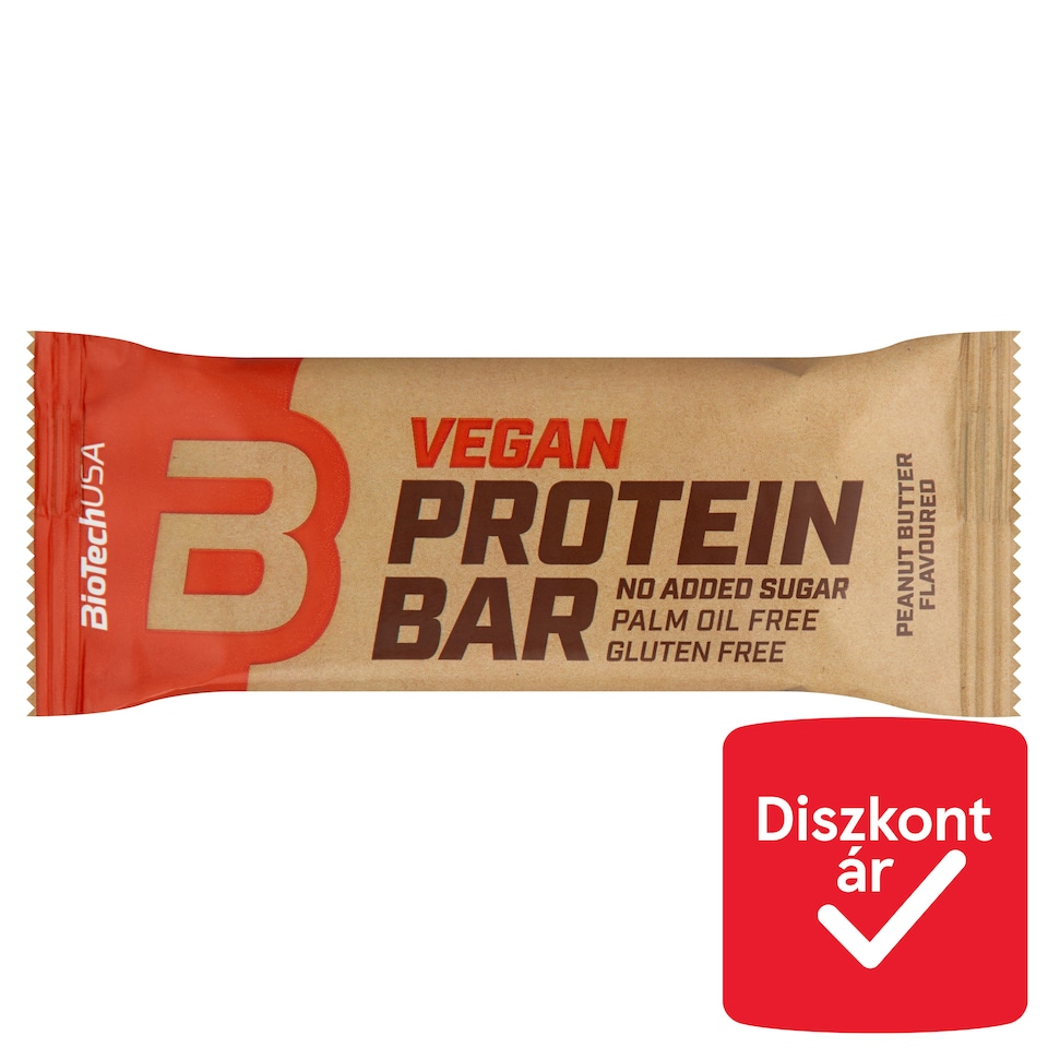 BioTechUSA mogyoróvaj ízű bevont vegán fehérjeszelet édesítőszerrel 50 g  1. kép