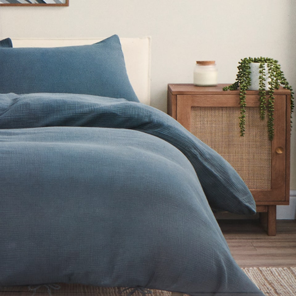 image 1 of Fox & Ivy Muslin Blue Single Duvet Set 140 x 200 cm