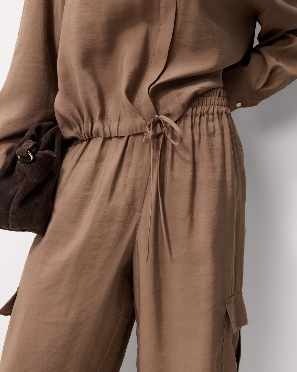 image 1 of F&F Modal Rich Wide Leg Cargo Trousers in Chocolate