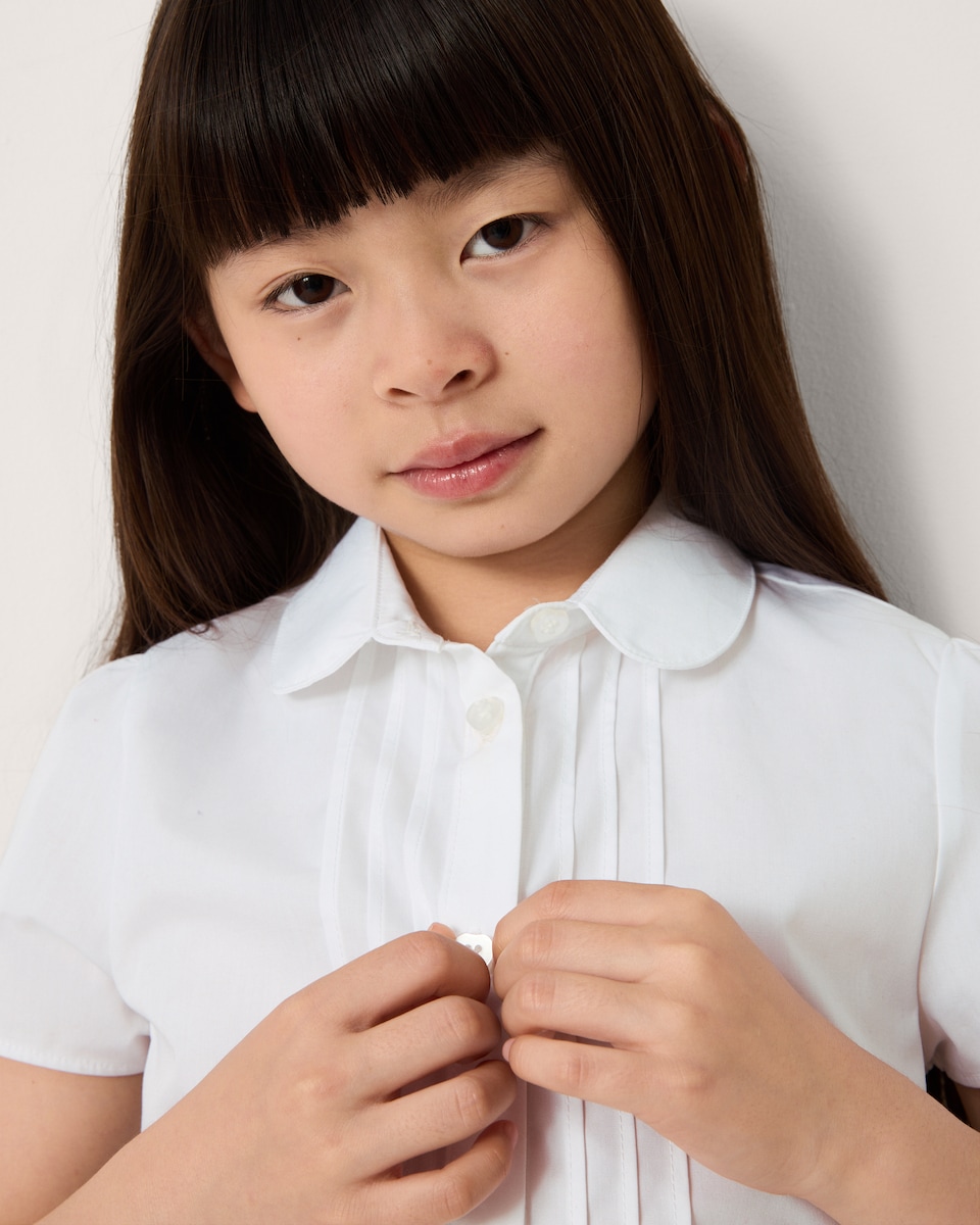 image 1 of F&F School Girls 2 Pack Short Sleeved Shirts in White