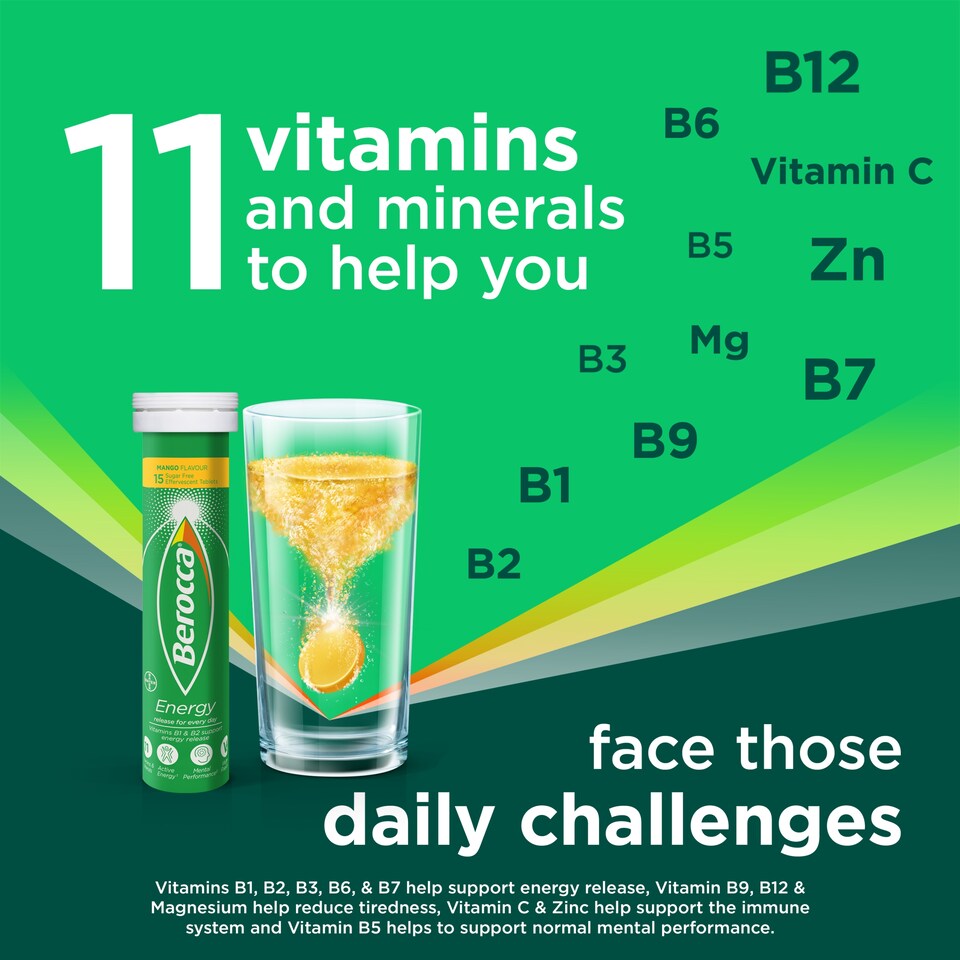 image 1 of Berocca Energy Mango Sugar Free 30 Effervescent Tablets