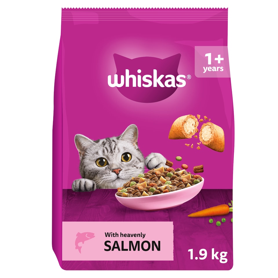 image 1 of Whiskas Adult 1+ Dry Cat Food Biscuits Salmon 1.9Kg