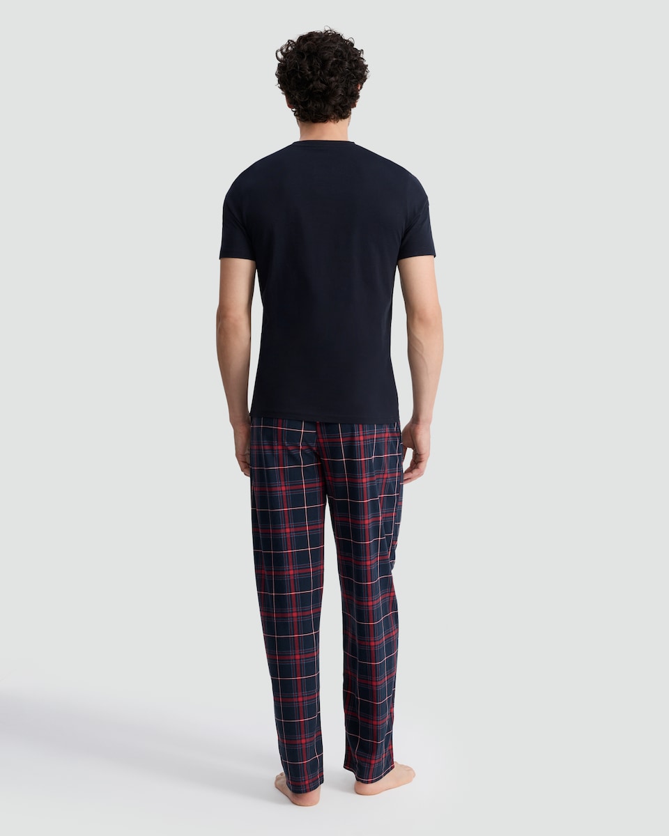image 1 of F&F Stag Embroidered T-Shirt and Check Long Pants Pyjamas in Multi