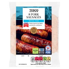 Tesco British Pork Sausages 8 Pack 454G