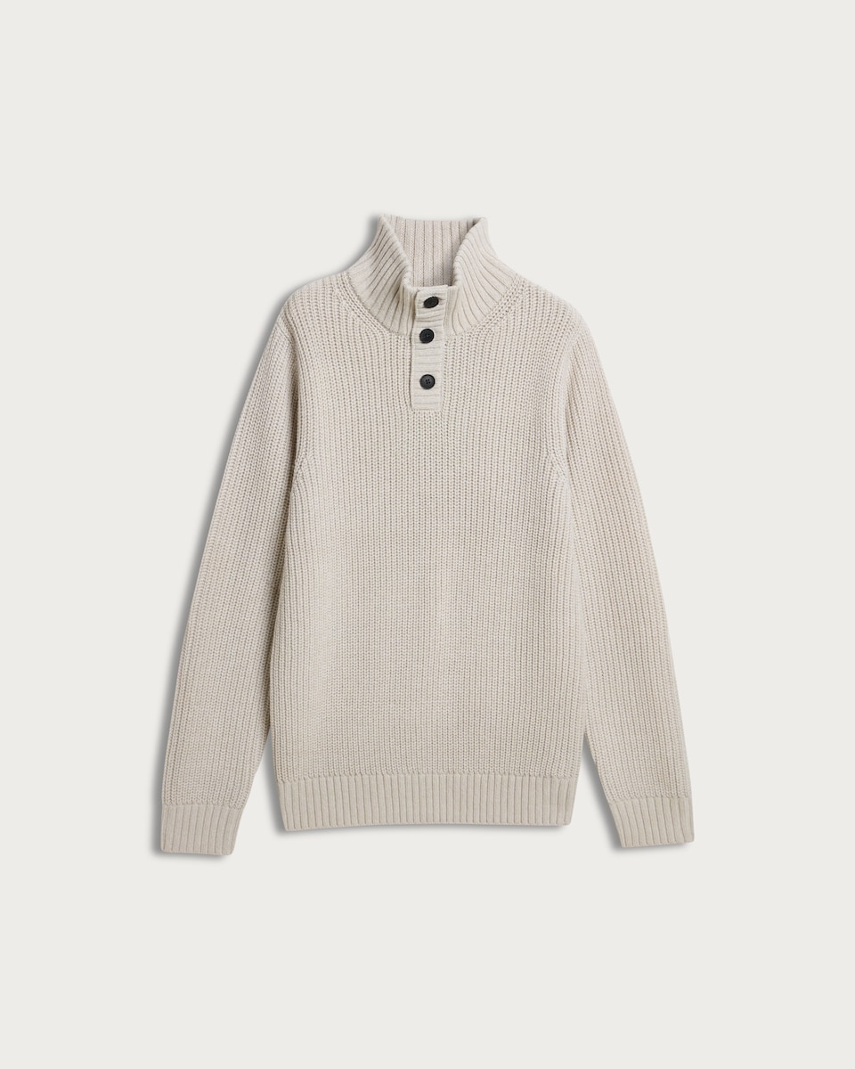 image 1 of F&F Knitted High Neck Buttoned Jumper with Wool in Cream