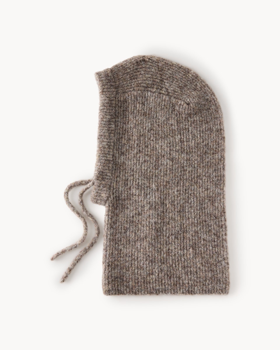 image 1 of F&F Ribbed Knitted Balaclava in Neutral