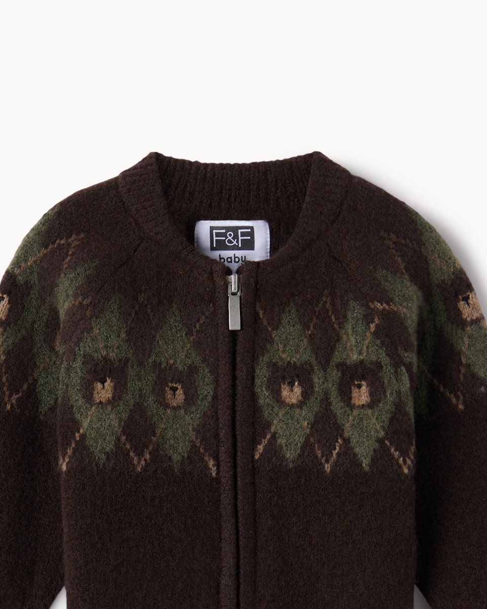image 1 of F&F Baby Knitted Cardigan and Trousers Set in Brown
