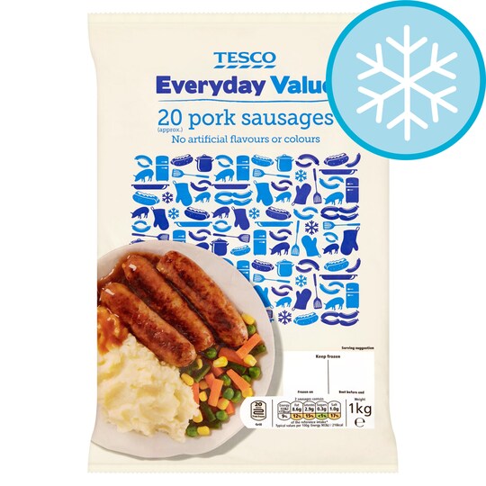 Tesco Everyday Value 20 Pork Sausages 1Kg