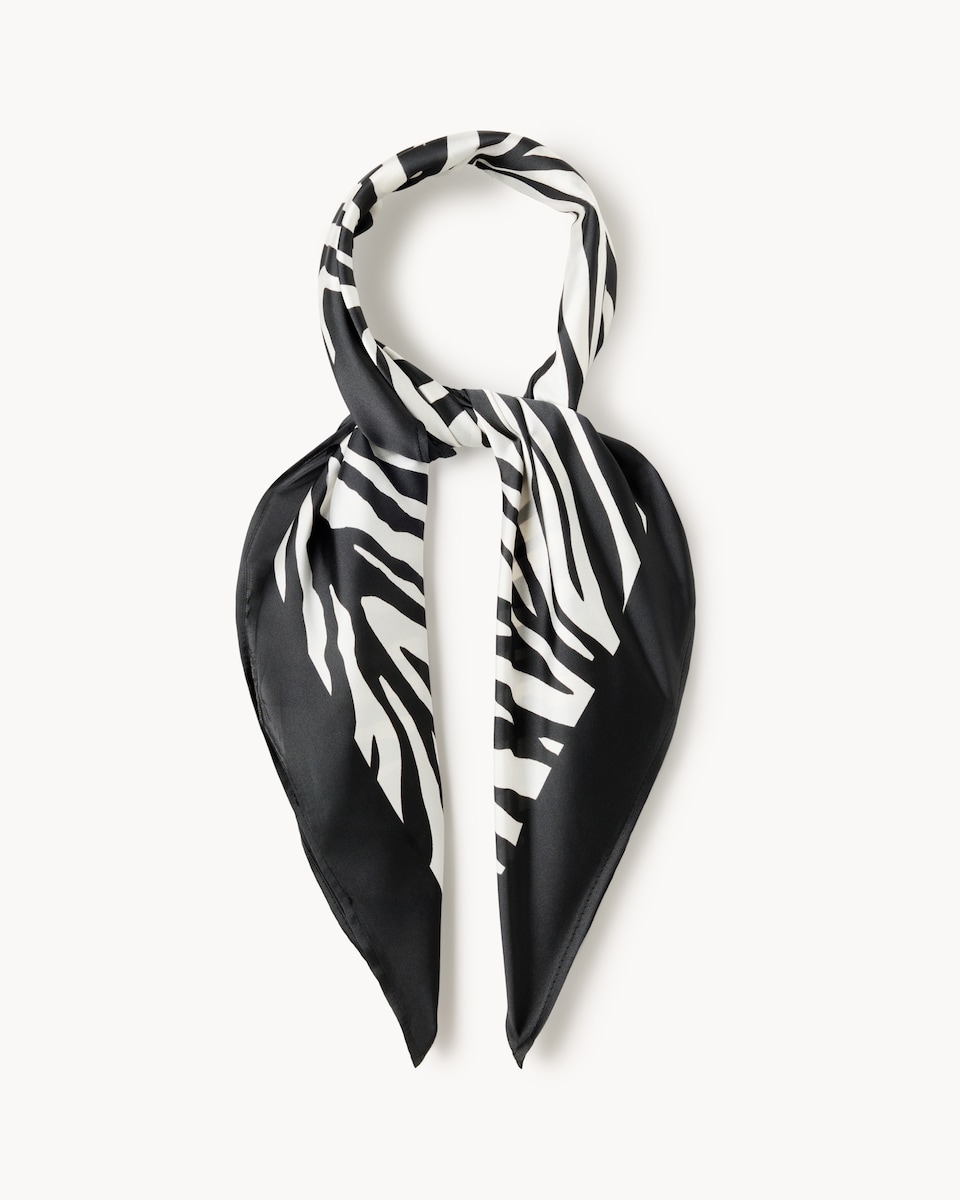 image 1 of F&F Satin Zebra Print Scarf in Multi Black White