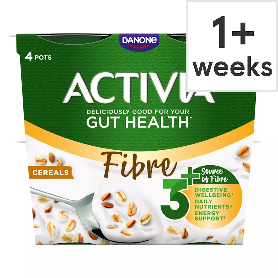 image 1 of Activia Fibre Cereals Breakfast Gut Health Yoghurt 4x115g