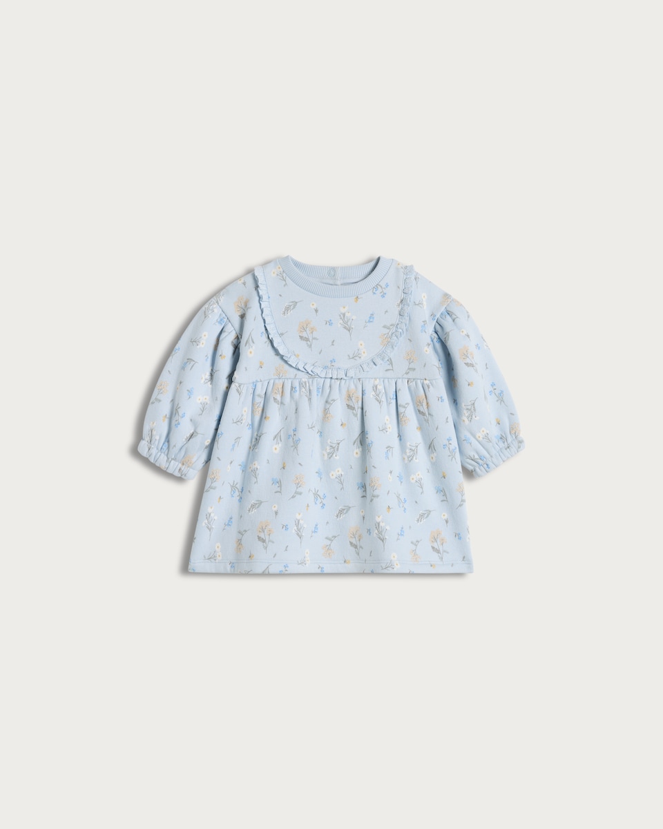 image 1 of F&F Baby Cotton Rich Floral Print Sweat Dress in Blue
