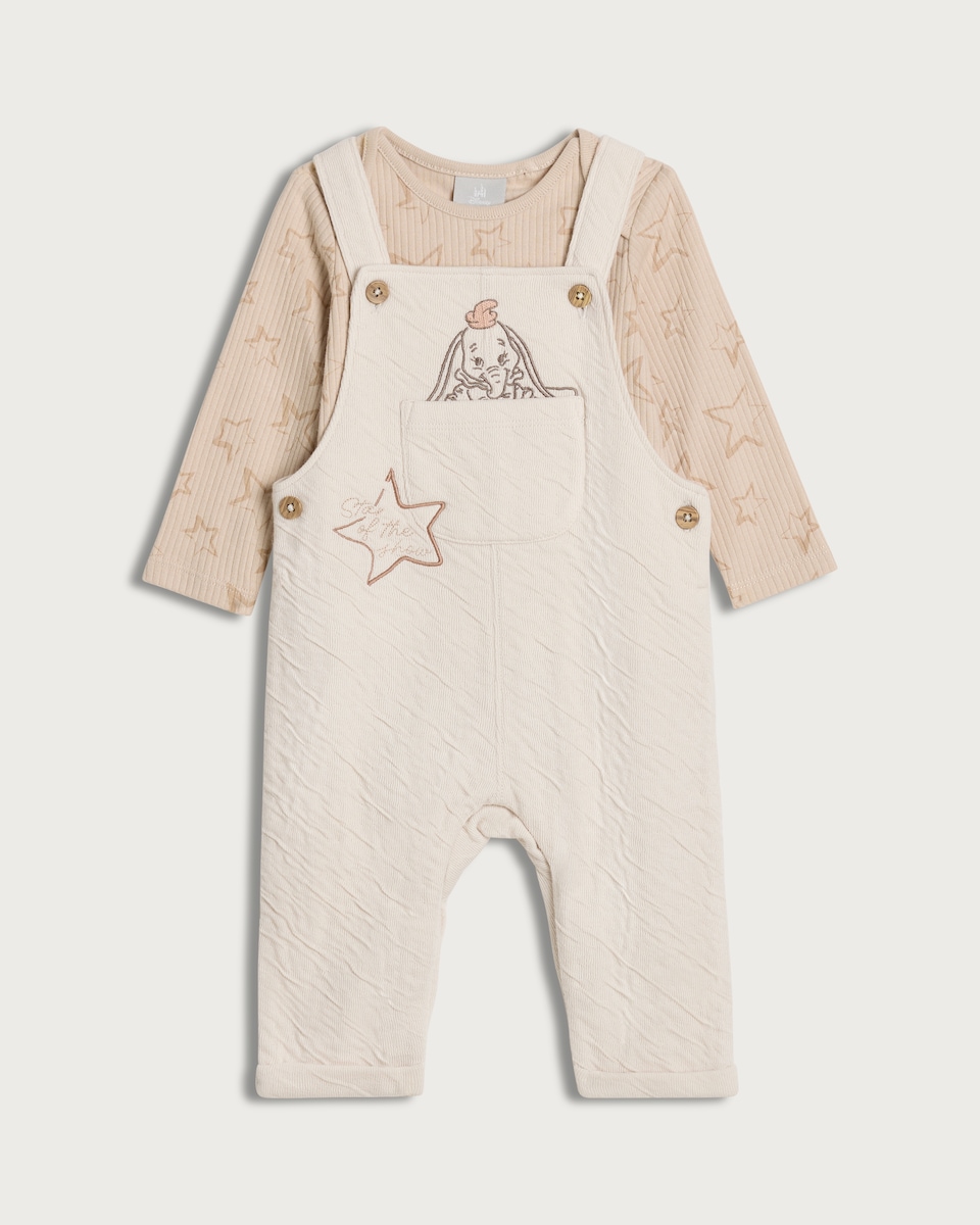 image 1 of Disney Dumbo 2-Piece Pure Cotton Bodysuit and Dungarees Set in Stone