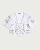 image 4 of F&F Pure Cotton Floral Embroidered Tie Front Cropped Blouse in Multi White