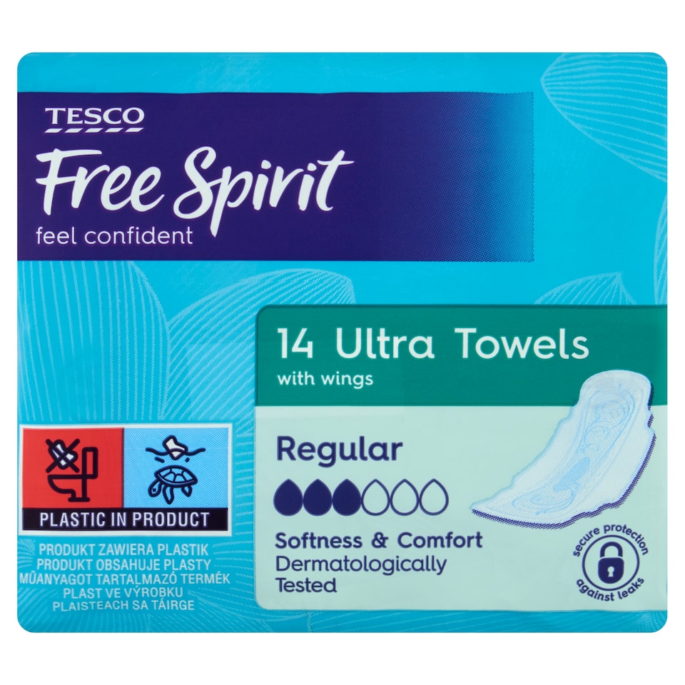 Tesco Free Spirit Ultra Towels with Wings - Regular 14 Pack