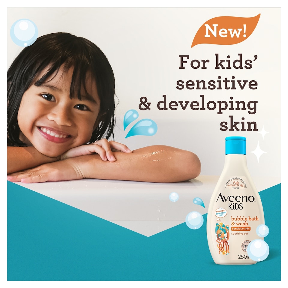 image 1 of Aveeno Kids Bubble Bath and Wash with Soothing Oat Extract 250ml