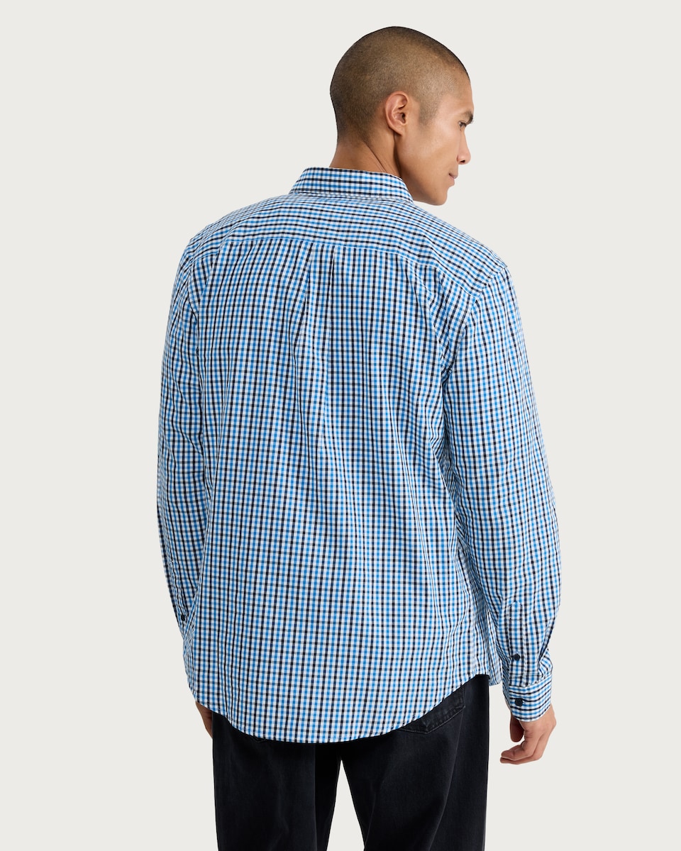 image 1 of F&F Pure Cotton Check Button-Down Shirt in Blue