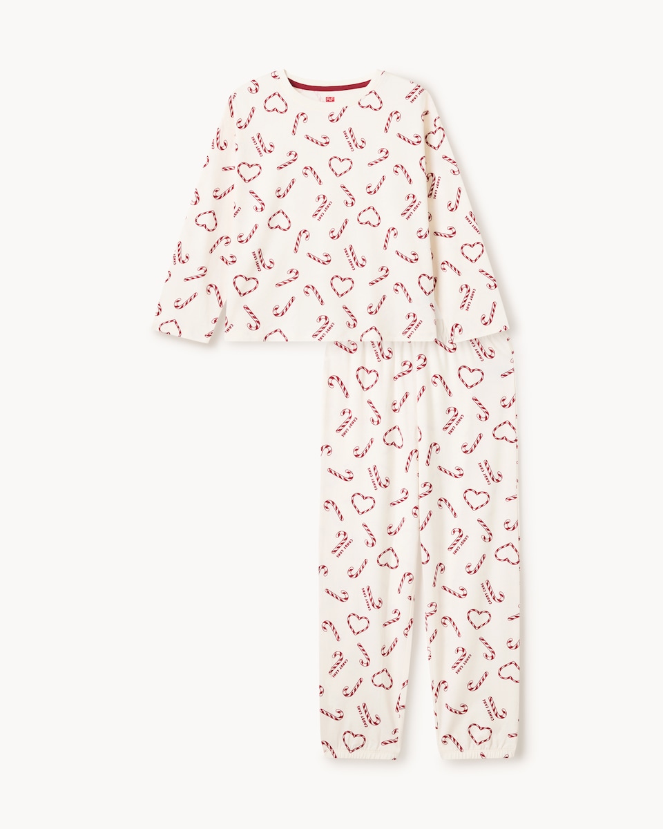 image 1 of Christmas Girls Pure Cotton Candy Cane Pyjama Set in Cream