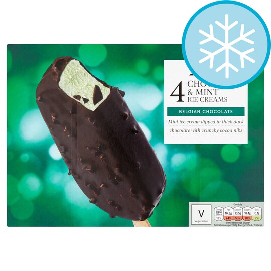 Tesco 4 Belgian Chocolate And Mint Ice Creams 440Ml Tesco Groceries