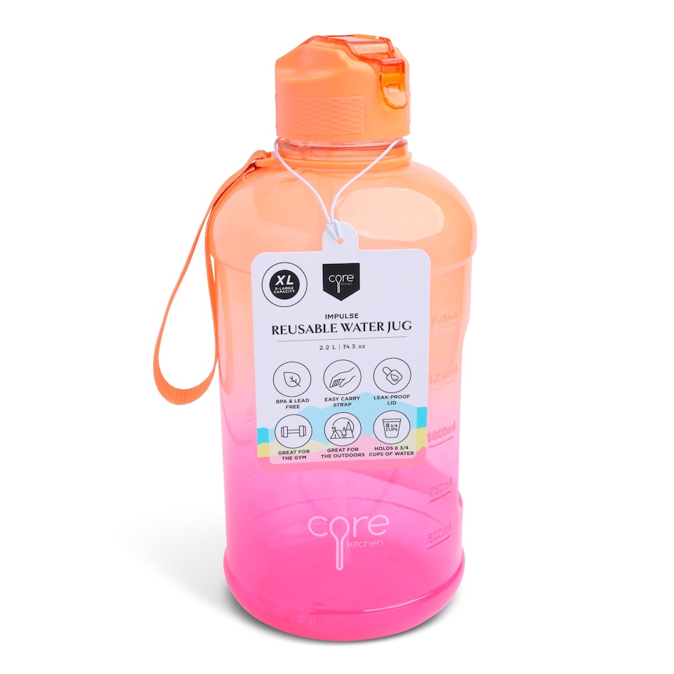 image 1 of Core Kitchen Ombre Pink/Orange Impulse Reusable Water Jug 2.2L