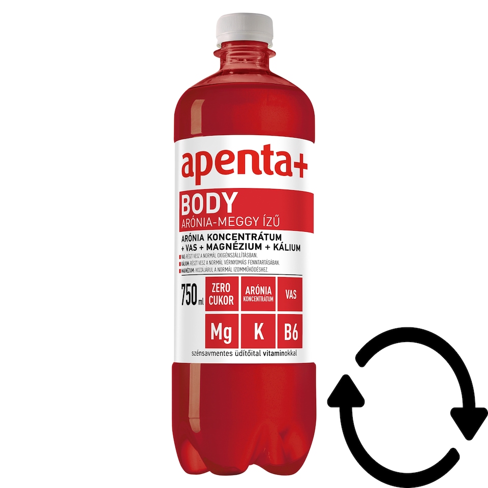Apenta+ Body arónia-meggy ízű szénsavmentes energiamentes üdítőital édesítőszerekkel 750 ml