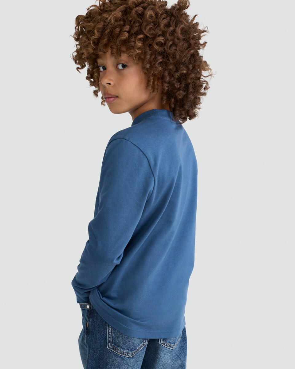 image 1 of F&F Boys Pure Cotton Long Sleeved T-Shirt in Blue